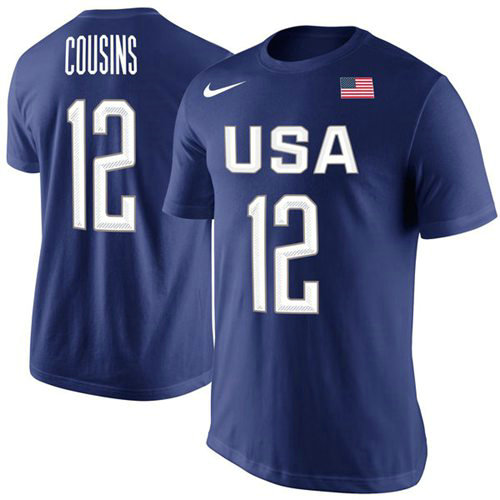 Team USA 12 DeMarcus Cousins Basketball Nike Rio Replica Name & Number T-Shirt Royal