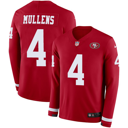 Nike 49ers #4 Nick Mullens Red Team Color Men's Stitched NFL Limited Therma Long Sleeve Jersey