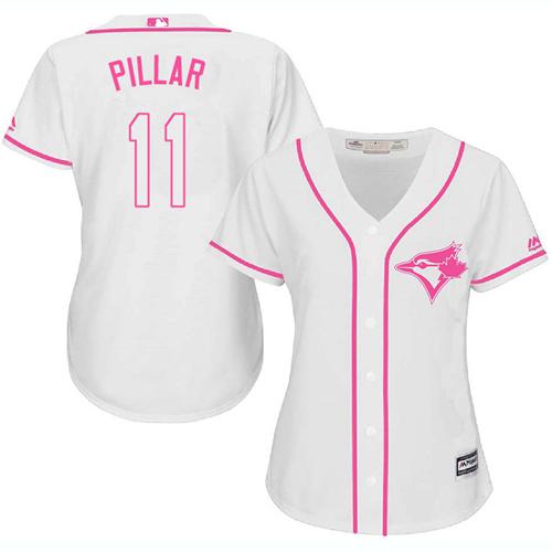 Women's Toronto Blue Jays #11 Kevin Pillar White Pink Fashion Stitched MLB Jersey