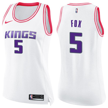 Women's Sacramento Kings #5 De'Aaron Fox White Pink NBA Swingman Fashion Jersey