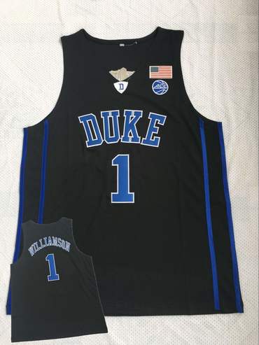 Duke Blue Devils 1 Zion Williamson Black College Basketball Jersey