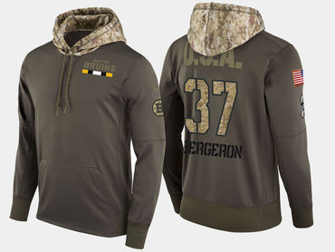 Nike Boston Bruins 37 Patrice Bergeron Olive Salute To Service Pullover Hoodie