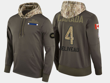 Nike Montreal Canadiens 4 Jean Beliveau Retired Olive Salute To Service Pullover Hoodie