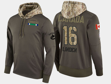 Nike Vancouver Canucks 16 Trevor Linden Retired Olive Salute To Service Pullover Hoodie