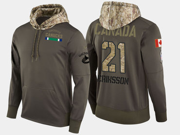 Nike Vancouver Canucks 21 Loui Eriksson Olive Salute To Service Pullover Hoodie