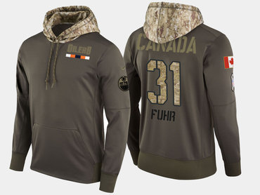 Nike Edmonton Oilers 31 Grant Fuhr Retired Olive Salute To Service Pullover Hoodie