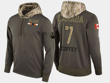 Nike Edmonton Oilers 7 Paul Coffey Retired Olive Salute To Service Pullover Hoodie