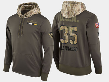 Nike Pittsburgh Penguins 35 Tom Barrasso Retired Olive Salute To Service Pullover Hoodie