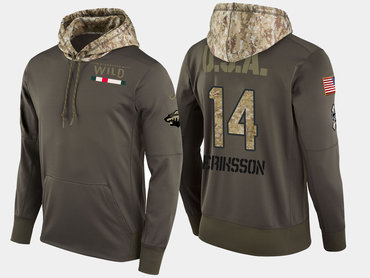 Nike Minnesota Wild 14 Joel Eriksson Ek Olive Salute To Service Pullover Hoodie