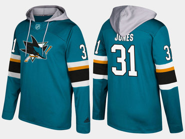 Adidas San Jose Sharks 31 Martin Jones Name And Number Teal Hoodie