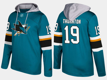 Adidas San Jose Sharks 19 Joe Thornton Name And Number Teal Hoodie