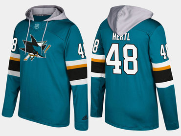 Adidas San Jose Sharks 48 Tomas Hertl Name And Number Teal Hoodie