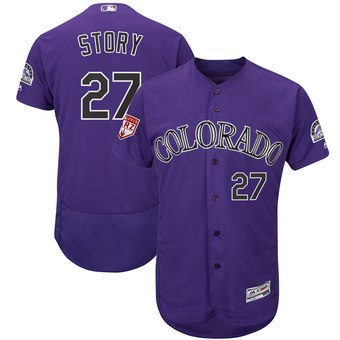 Men's Colorado Rockies 27 Trevor Story Majestic Purple 2019 Spring Training Flex Base Player Jersey