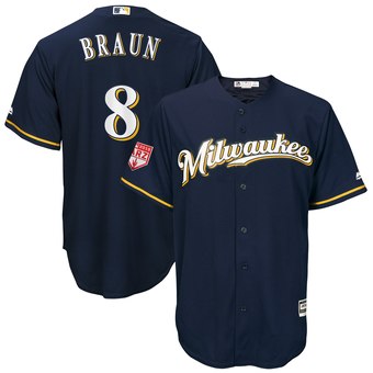 Men's Milwaukee Brewers 8 Ryan Braun Majestic Navy 2019 Spring Training Cool Base Player Jersey