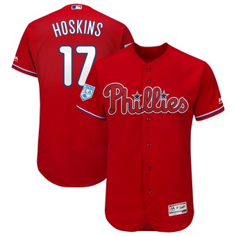 Men's Philadelphia Phillies 17 Rhys Hoskins Majestic Scarlet 2019 Spring Training Flex Base Player Jersey