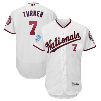 Men's Washington Nationals 7 Trea Turner Majestic White 2019 Spring Training Flex Base Player Jersey