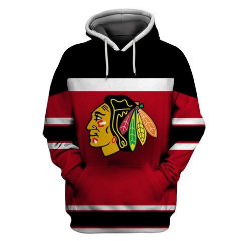 Men's Chicago Blackhawks Red Black All Stitched Hooded Sweatshirt