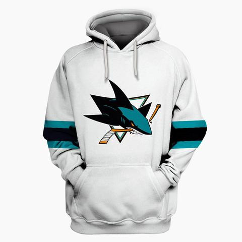 Men's San Jose Sharks White All Stitched Hooded Sweatshirt