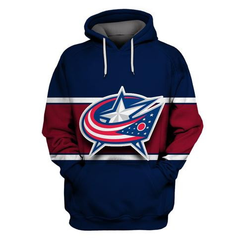 Men's Columbus Blue Jackets Navy All Stitched Hooded Sweatshirt