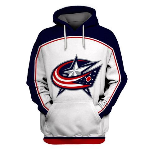 Men's Columbus Blue Jackets White All Stitched Hooded Sweatshirt