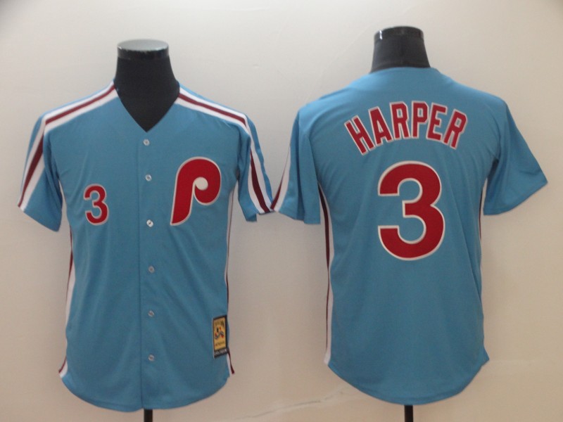 Women Philadelphia Phillies #3 Bryce Harper Light Blue Cool Base Cooperstown Jersey