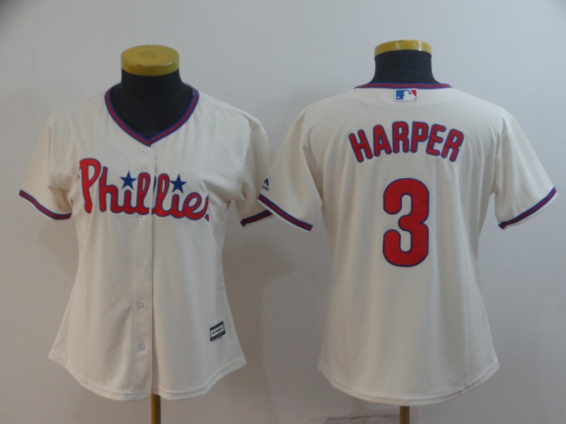 Women Philadelphia Phillies #3 Bryce Harper Cream Cool Base Jersey