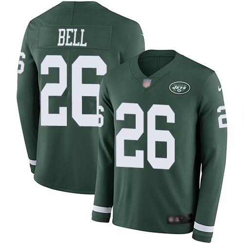 Men's New York Jets #26 Le'Veon Bell Green Team Color Stitched Football Limited Therma Long Sleeve Jersey