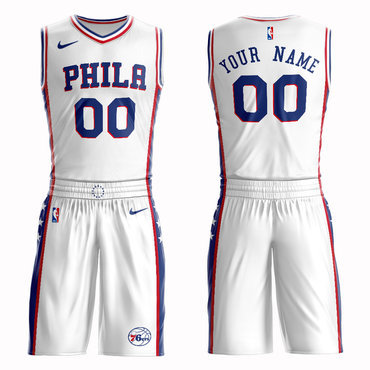 76ers White Men's Customized Nike Swingman Jersey(With Shorts)