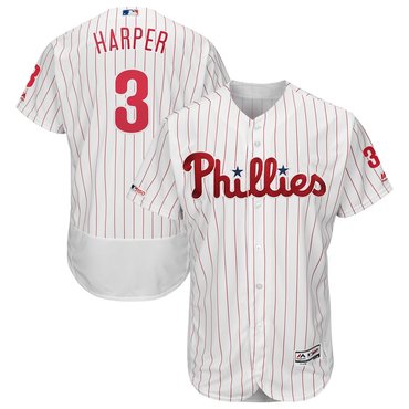 Men's Philadelphia Phillies 3 Bryce Harper White 150th Patch Flexbase Collection