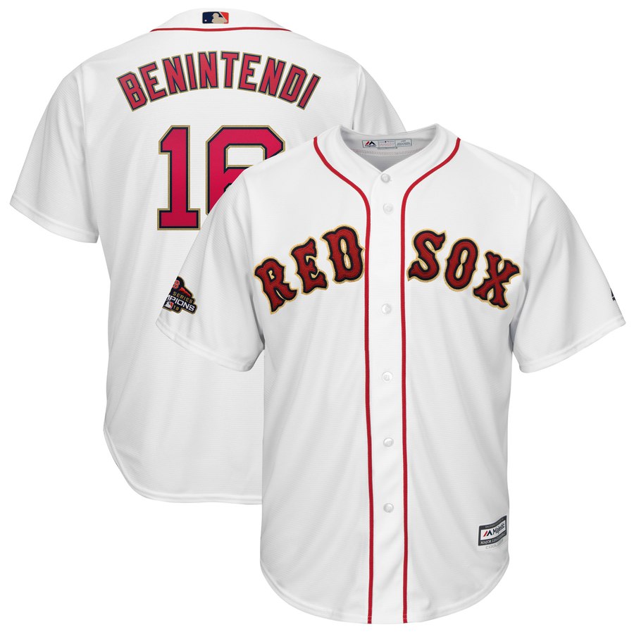 Youth Boston Red Sox 16 Andrew Benintendi White 2019 Gold Program Cool Base Jersey