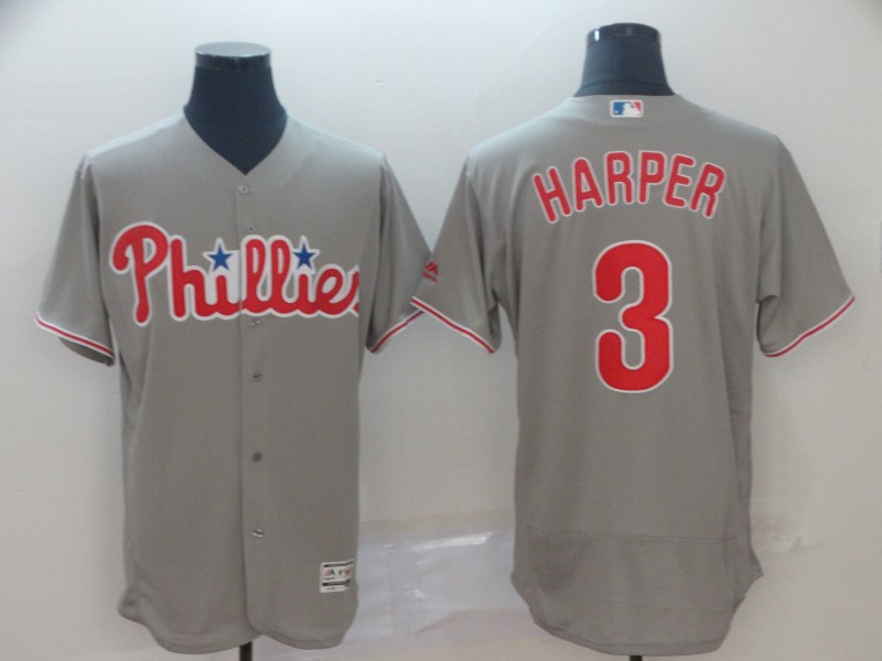 Men's Philadelphia Phillies 3 Bryce Harper Gray Flexbase Jersey