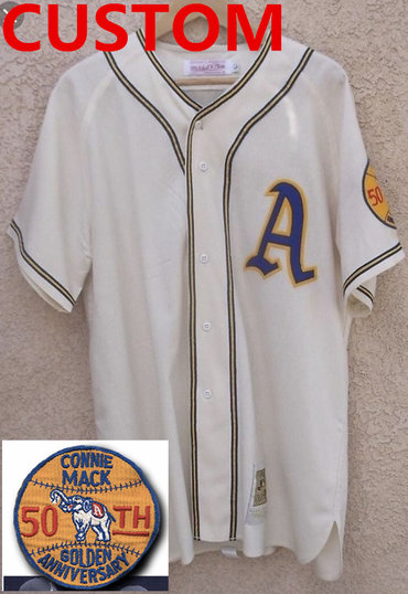 Custom Philadelphia Athletics 50th Anniversary Game Home White Flannel Jersey