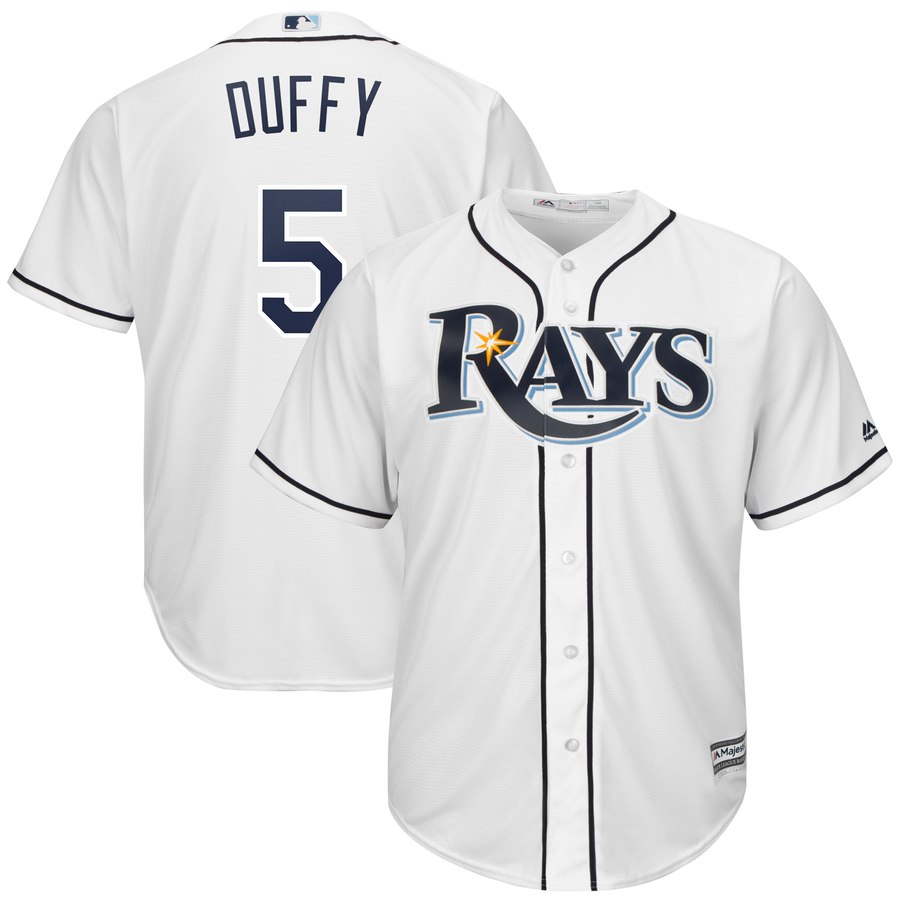 Men's Tampa Bay Rays 5 Matt Duffy White Cool Base Jersey