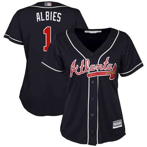 Braves #1 Ozzie Albies Navy Blue Alternate Women's Stitched Baseball Jersey