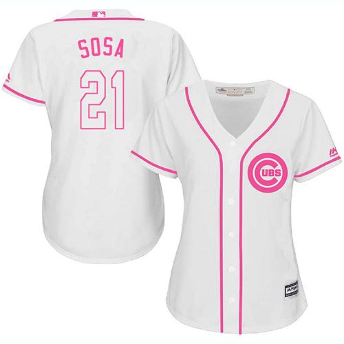 Cubs #21 Sammy Sosa White Pink Fashion Women's Stitched Baseball Jersey