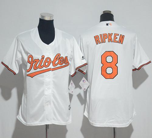 Orioles #8 Cal Ripken White Home Women's Stitched Baseball Jersey