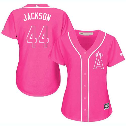 Angels #44 Reggie Jackson Pink Fashion Women's Stitched Baseball Jersey