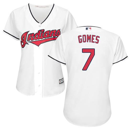 Indians #7 Yan Gomes White Home Women's Stitched Baseball Jersey