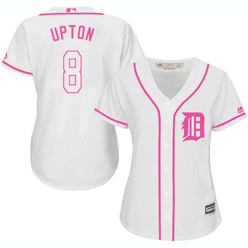 Tigers #8 Justin Upton White Pink Fashion Women's Stitched Baseball Jersey