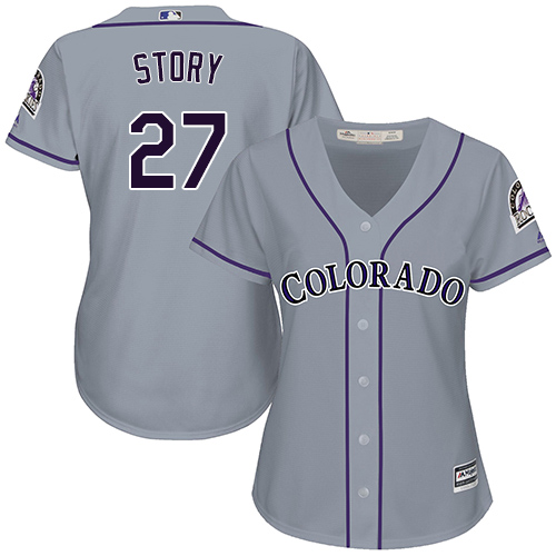 Rockies #27 Trevor Story Grey Road Women's Stitched Baseball Jersey