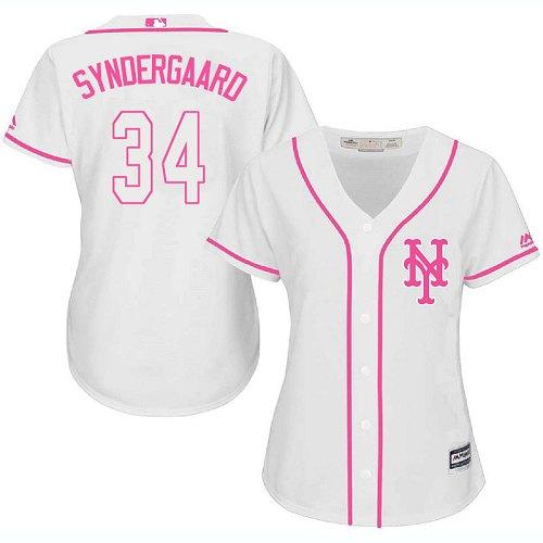 Mets #34 Noah Syndergaard White Pink Fashion Women's Stitched Baseball Jersey