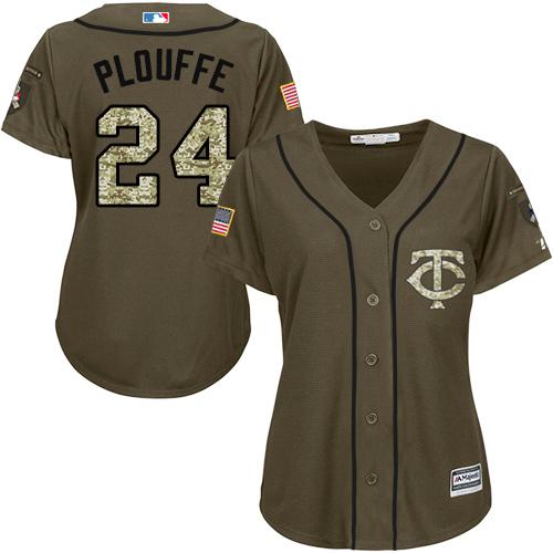 Twins #24 Trevor Plouffe Green Salute to Service Women's Stitched Baseball Jersey