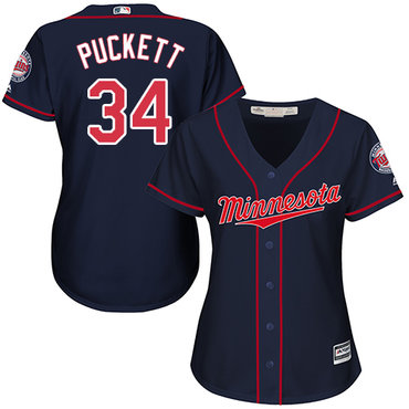 Twins #34 Kirby Puckett Navy Blue Alternate Women's Stitched Baseball Jersey