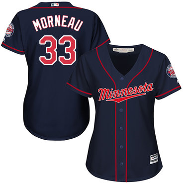 Twins #33 Justin Morneau Navy Blue Alternate Women's Stitched Baseball Jersey