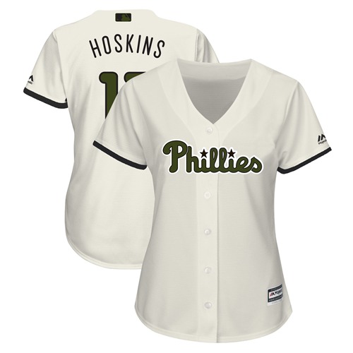 Phillies #17 Rhys Hoskins Cream 2018 Memorial Day Cool Base Women's Stitched Baseball Jersey