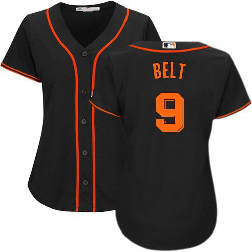 Giants #9 Brandon Belt Black Alternate Women's Stitched Baseball Jersey