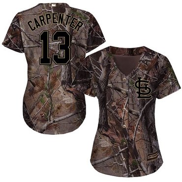 Cardinals #13 Matt Carpenter Camo Realtree Collection Cool Base Women's Stitched Baseball Jersey