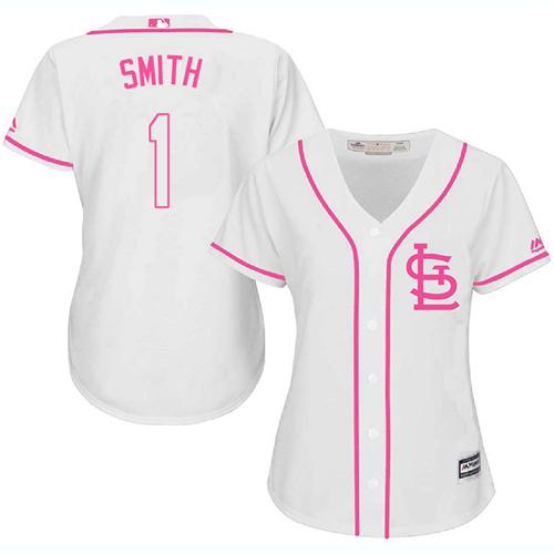 Cardinals #1 Ozzie Smith White Pink Fashion Women's Stitched Baseball Jersey