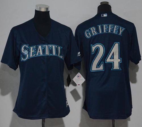 Mariners #24 Ken Griffey Navy Blue Alternate Women's Stitched Baseball Jersey