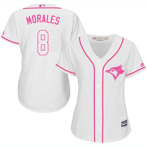 Blue Jays #8 Kendrys Morales White Pink Fashion Women's Stitched Baseball Jersey